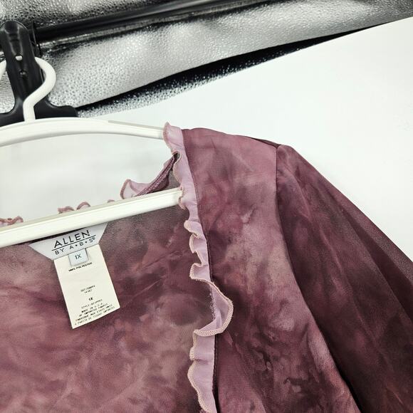 Vintage Allen by ABS Blouse Purple Tie Dye y2k Ruffle Trim Fairy Goth Size 1X - Picture 4 of 6